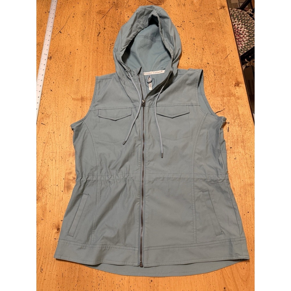 Kuhl Jacket Womens Large Green Stryka Vest Full Zip Hooded Hiking Camp Twill